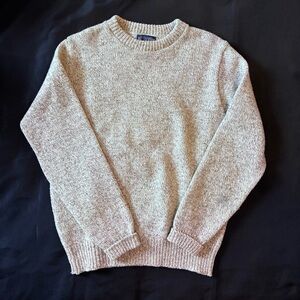 Vintage Mens Lands’ End Tan Cream Wool Blend Crewneck Sweater Sz M Fisherman